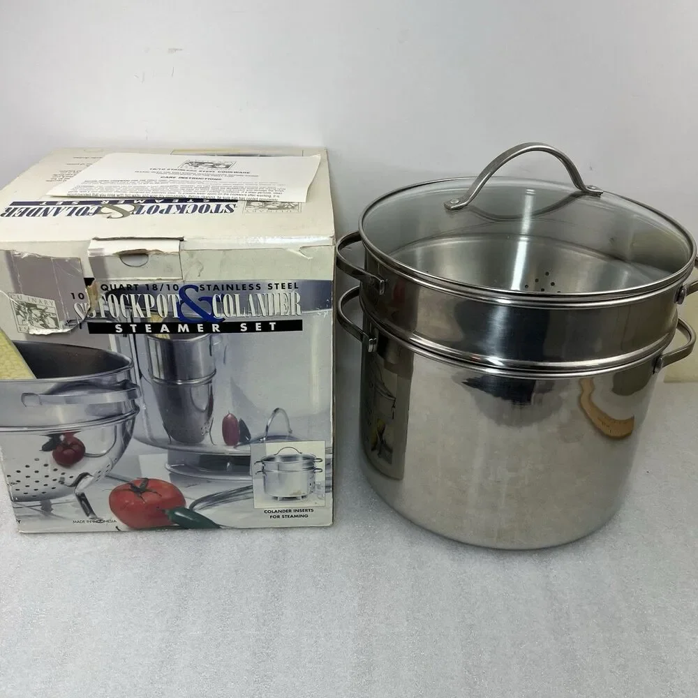 Culinary Essentials 18/10 Stainless Steel Tri-Ply 10 QT Stockpot Steamer Pot Set